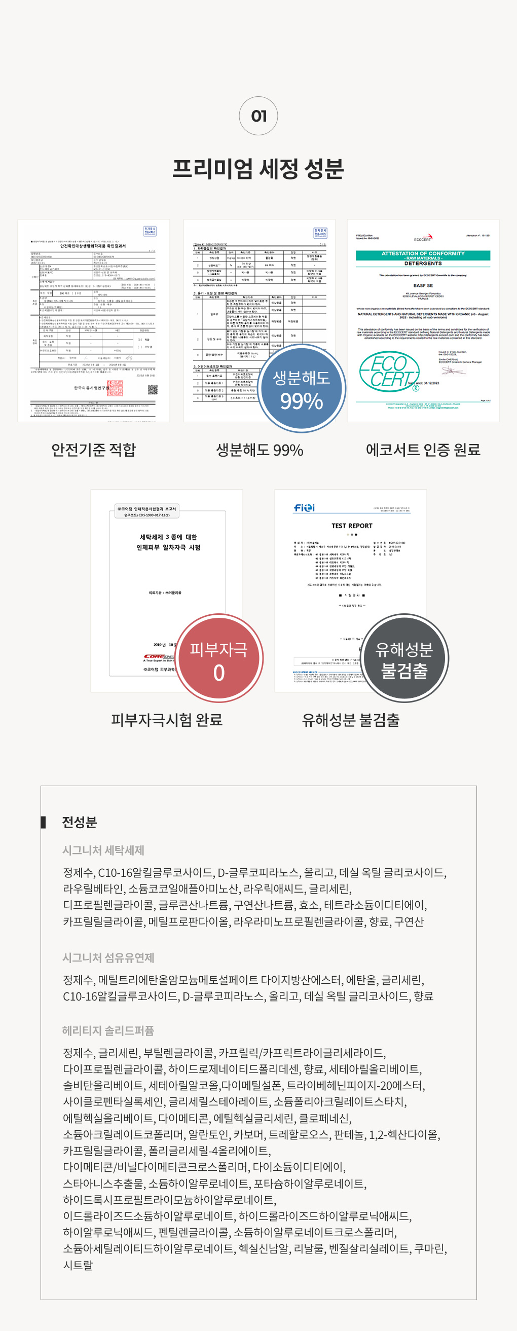 블랑101 25년 3rd 리미티드 에디션 전성분과 생분해도 피부자극테스트 인증서
