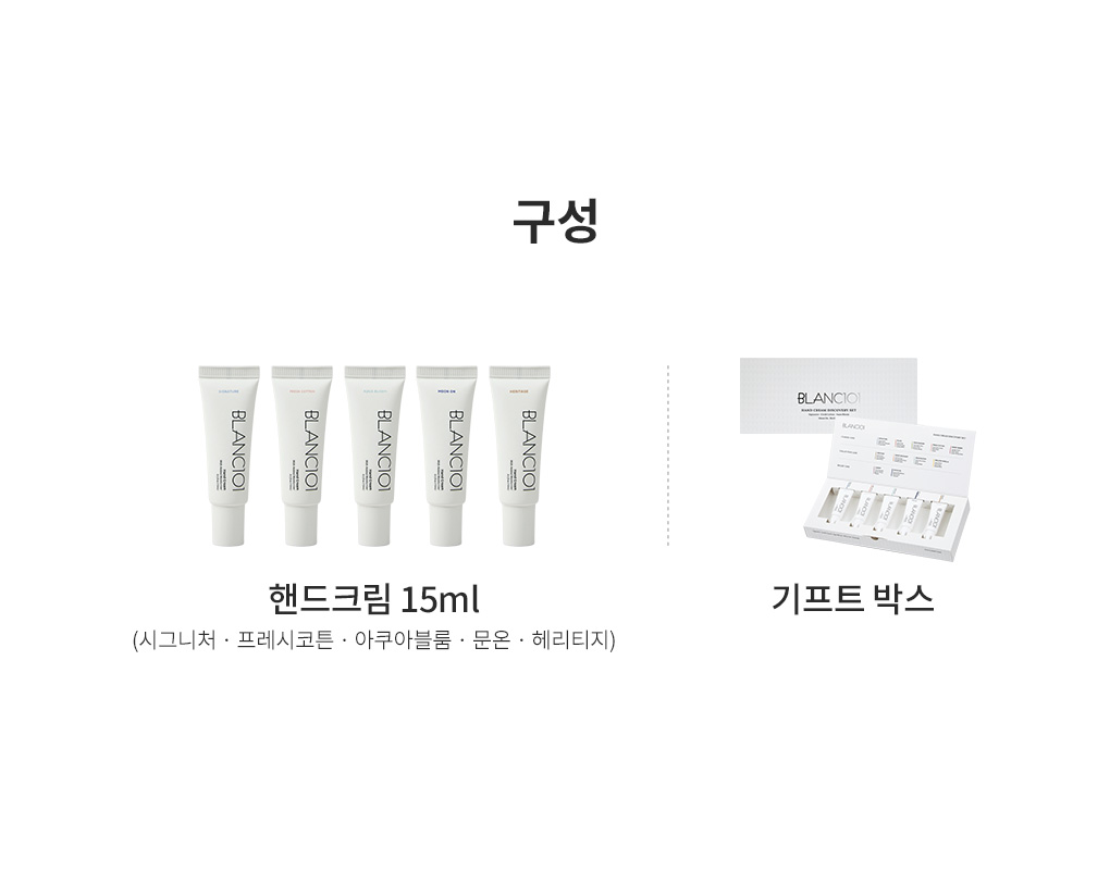 핸드크림 15ml 5종과 기프트박스로 구성된 블랑101 디스커버리 세트