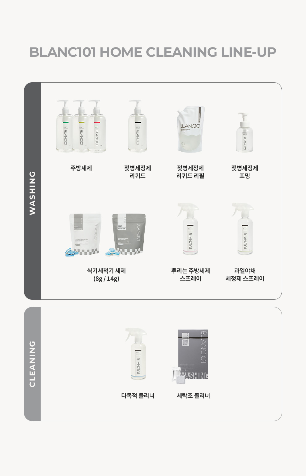 블랑101 홈 클리닝 라인업 제품 이미지