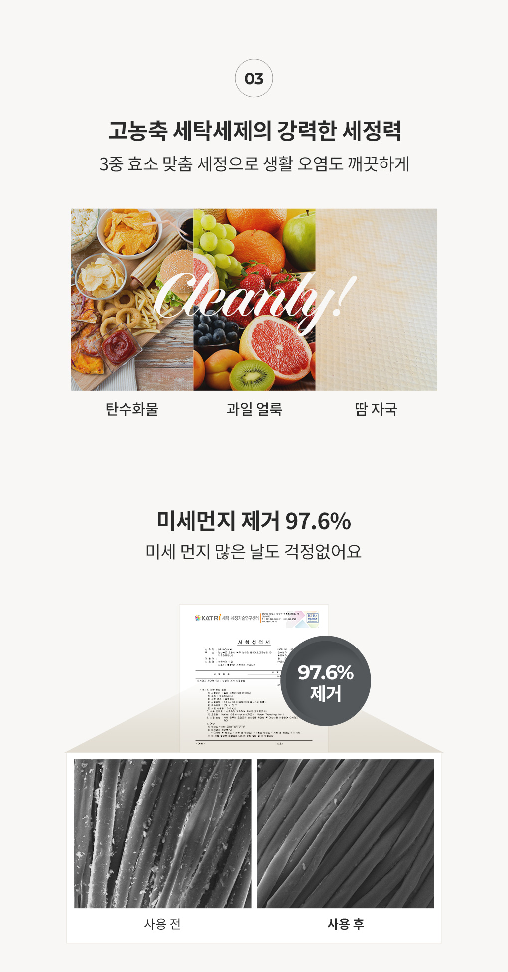 블랑101 세탁세제의 강력한 세정력과 미세먼지 제거 효과 설명
