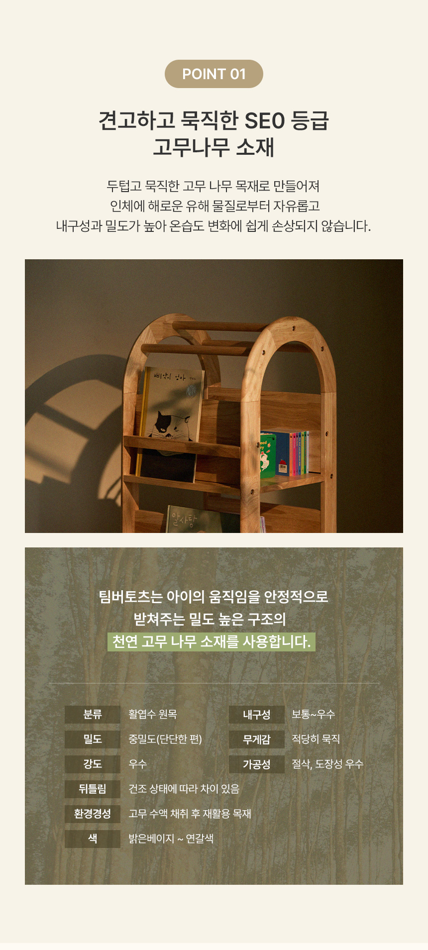 팀버토츠 올라운드 4단 회전책장, SE0 등급 고무나무 원목